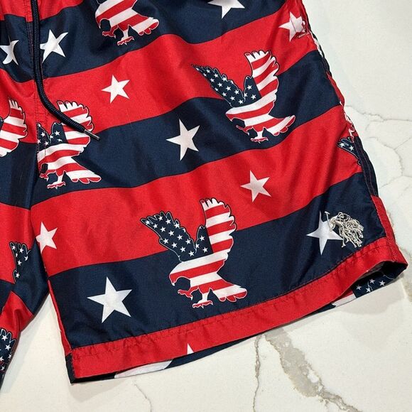 US Polo Association | Stars Stripes Boys Red White Navy Blue Swim Trunks - Picture 4 of 14